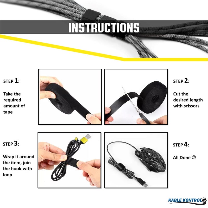 Kable Kontrol Hook and Loop Tape Roll â€“ 3/4â€ Wide x 75â€™ Ft Long â€“ Double Sided Heavy Duty Non-Adhesive Non-Sticky Nylon Reusable Fastener Strip Adjustable Strap Wire Organizer Cable Wrap â€“ Black - Image 5